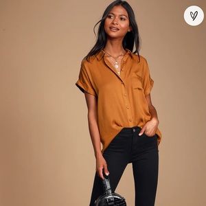 🌸 Blythe Rust Brown Short Sleeve Button-Up Top🌸